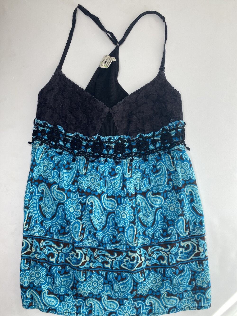 Free People Sandy Women's Tank Top SMALL blue black Boho Chic flow shirt
